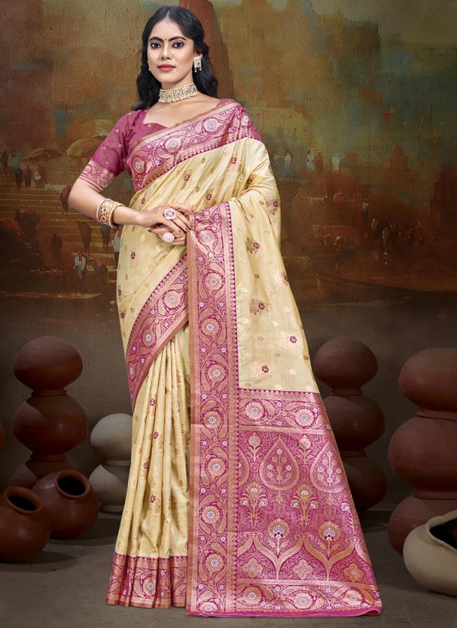 Silk Pink Festival Wear Weaving  Saree